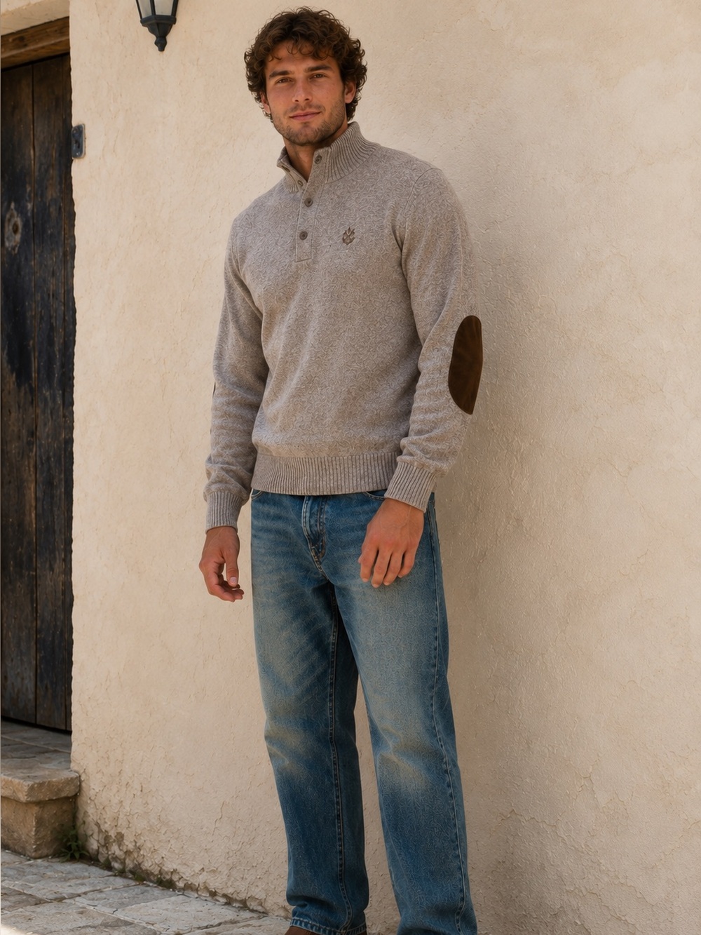 Heritage Granola Academia Preppy  Elbow Patch Sweater Chaps Men’s L Earthy